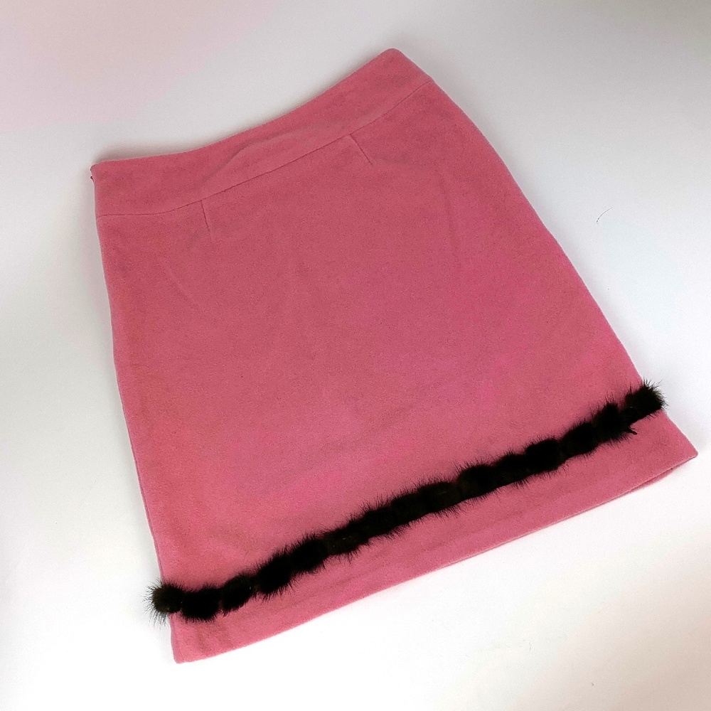 Skirtin Around Pink Wool Skirt with Fur Trim Size 4 - Fully Lined